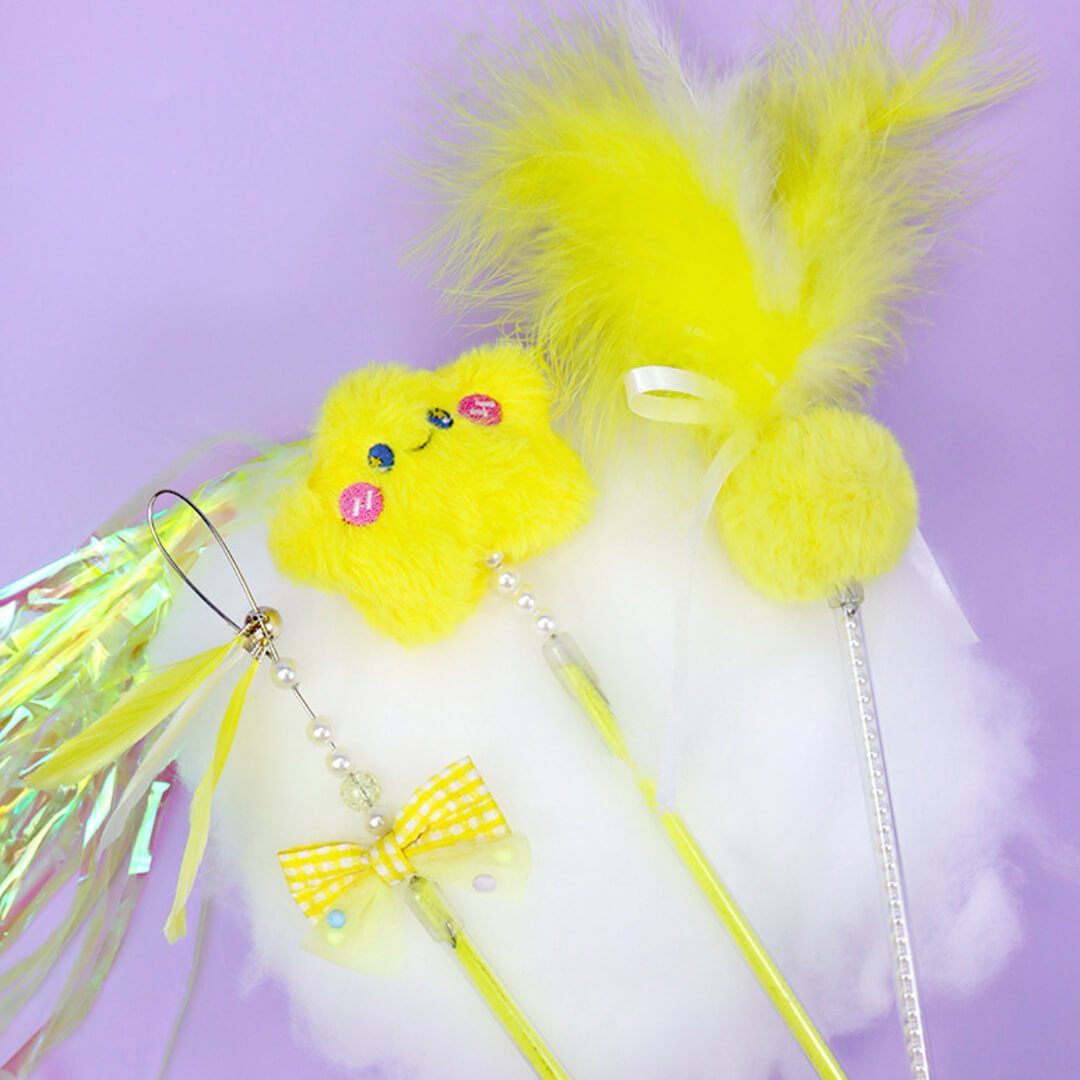 Lucky Star and Feather Ribbon Cat Wand Toys - Image 6