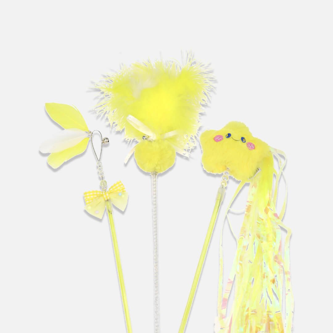 Lucky Star and Feather Ribbon Cat Wand Toys